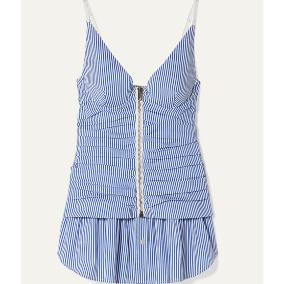 Alexander Wang ASO Dua Lipa Blue and White Ruched Zipper Tank Top - Picture 5 of 9